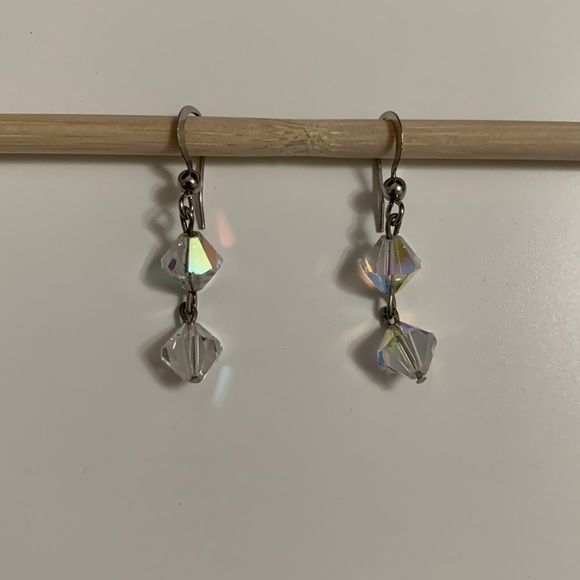 Drop earrings with crystal beads. Beads are transparent but reflect colors - Picture 1 of 4